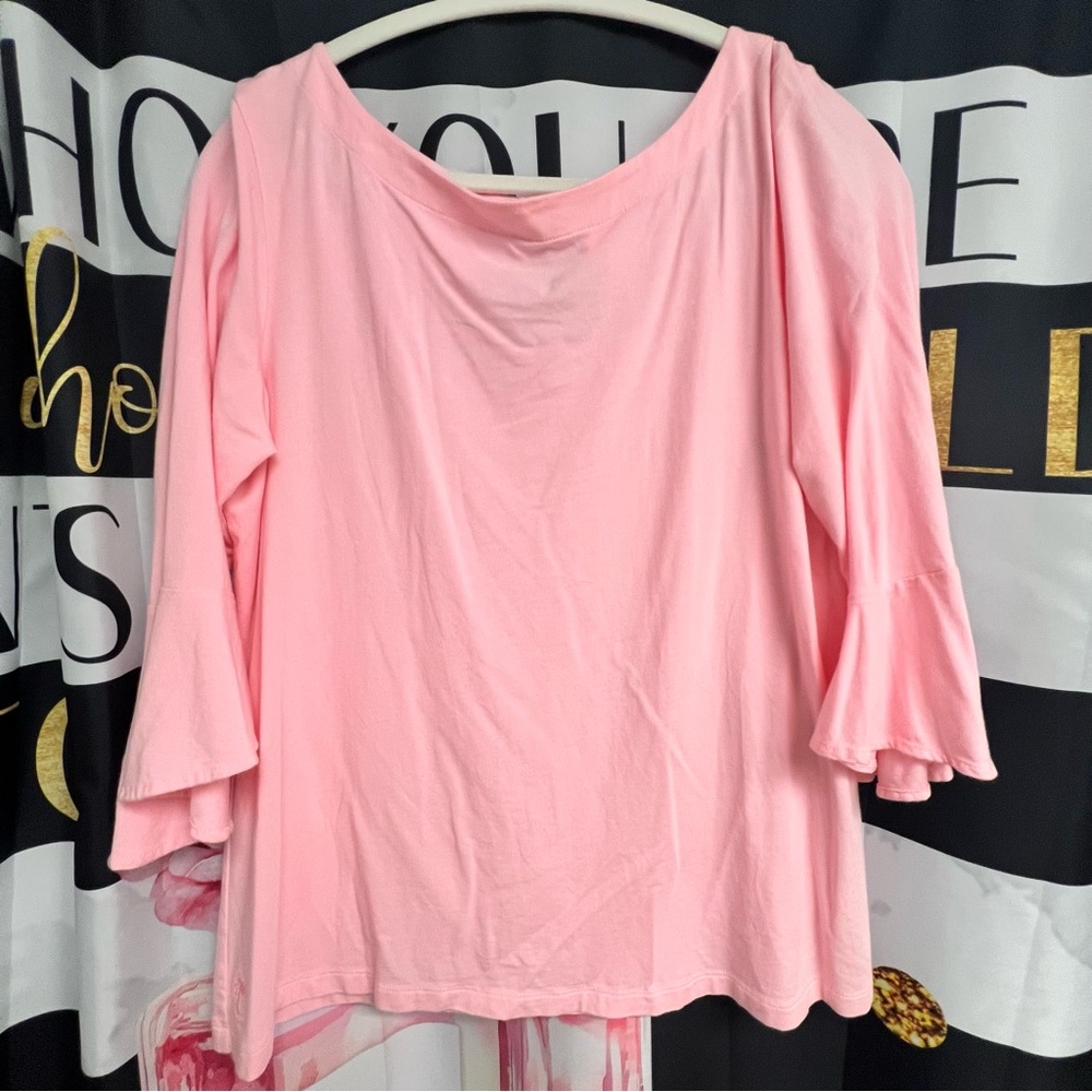 Lilly Pulitzer Pink Flutter Sleeve Blouse Asymmetrical Relaxed. EUC